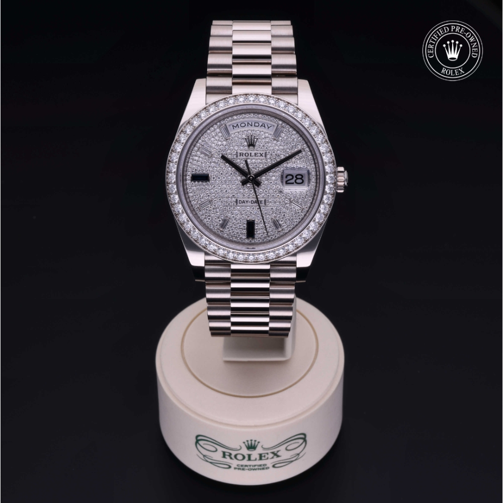 Rolex Certified Pre-Owned Oyster Perpetual 40 in Gold 18 Carat White, 228349RBR | Verga 1947