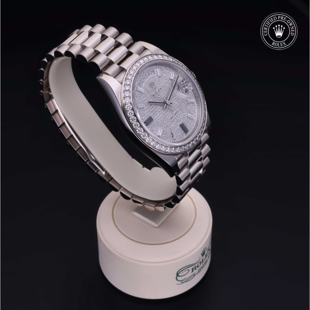 Rolex Certified Pre-Owned Oyster Perpetual 40 in Gold 18 Carat White, 228349RBR | Verga 1947